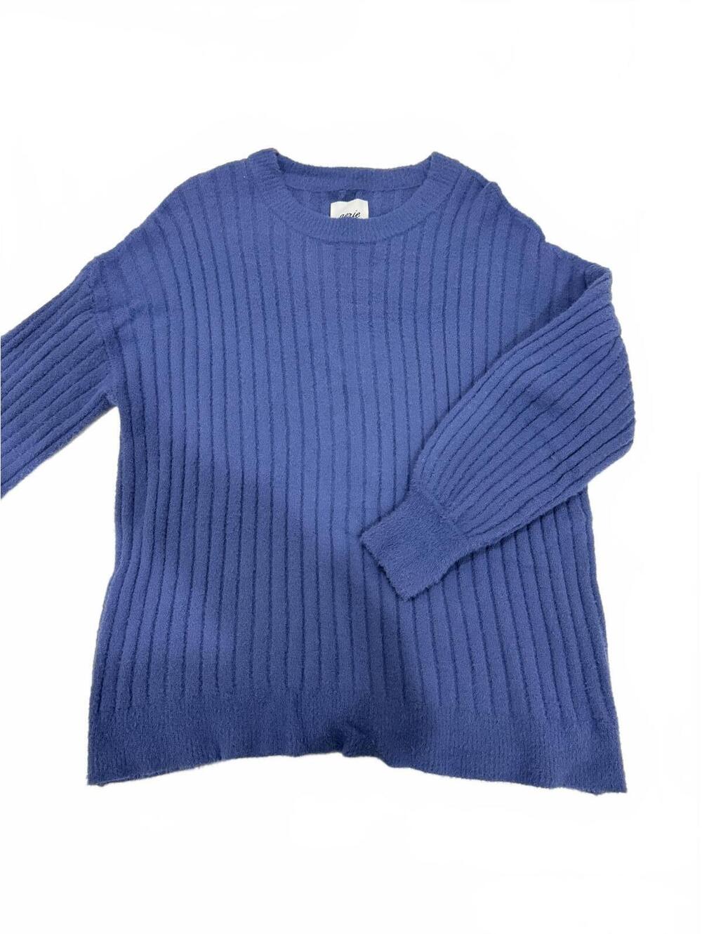 Aerie Oversized Fuzzy Ribbed Crewneck Sweater Medium Soft Blue Knit Cottagecore